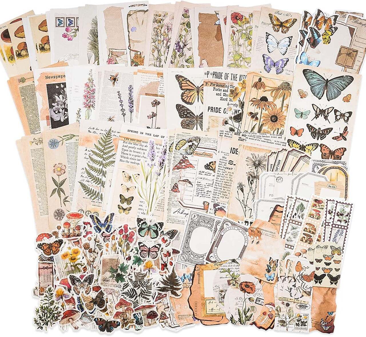 Vintage Scrapbook Supplies Pack (200 Pieces) for Junk Journal Bullet  Journals Planners Botanical Paper Stickers Craft Kits Aesthetic Cottagecore  Collage Album (Nature)